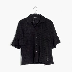 Madewell Black Eyelet Bell-Sleeve Blouse
